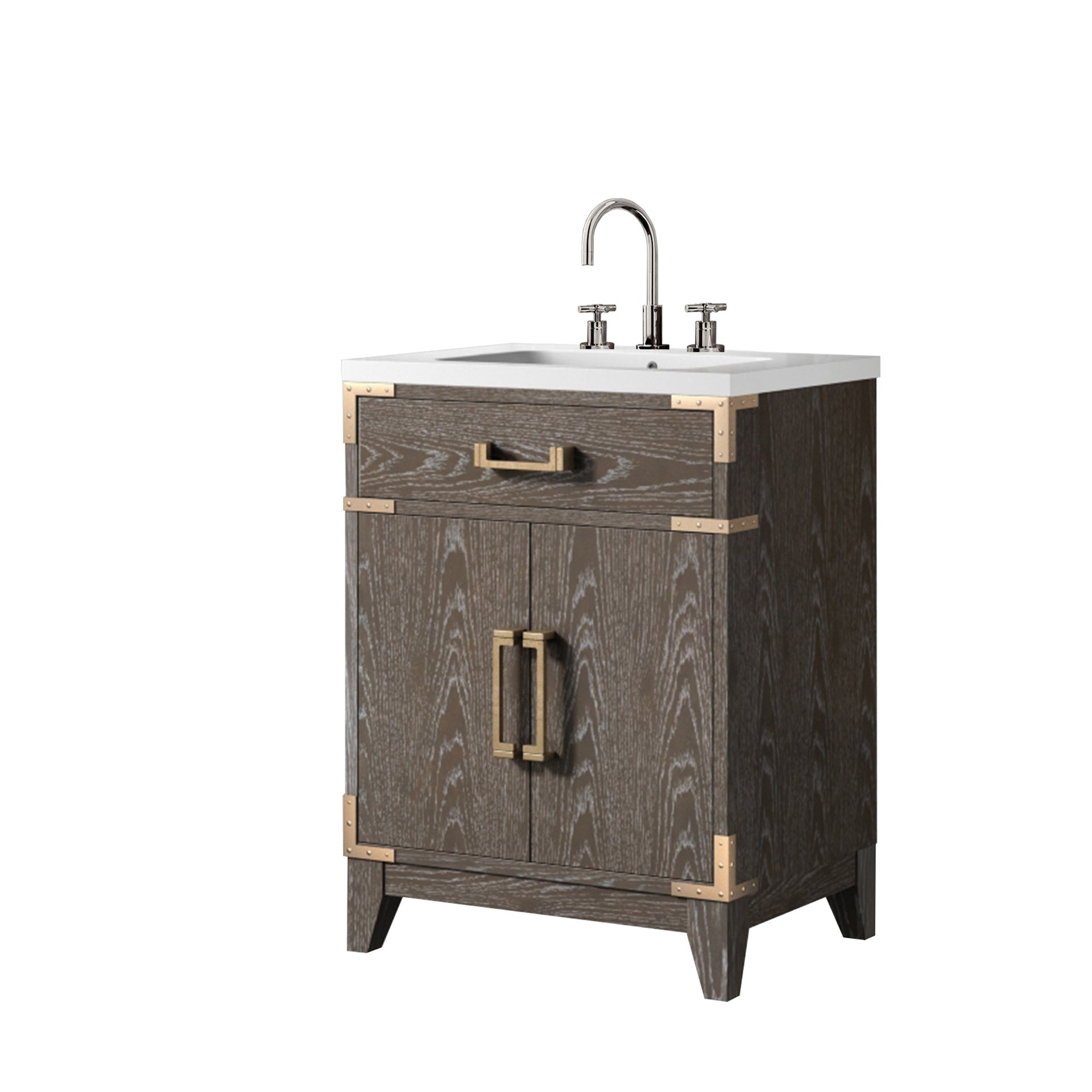 Brown Oak Single Bath Vanity 24 in. W x 18 in. D, Acrylic Top, and Faucet Set