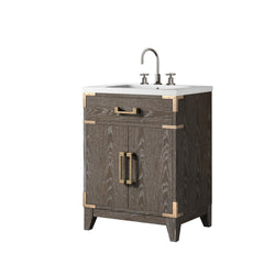 Brown Oak Single Bath Vanity 24 in. W x 18 in. D, Acrylic Top, and Faucet Set