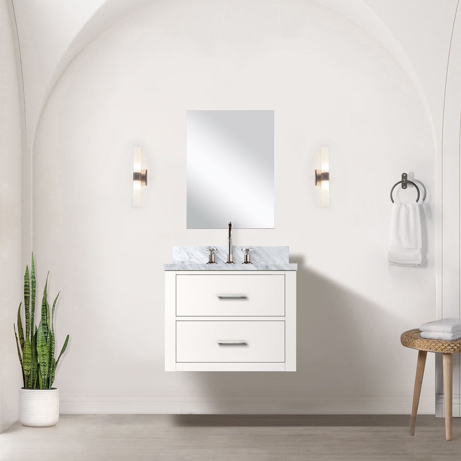 White Single Bath Vanity 24 in. W x 18 in. D, Acrylic Top, and Faucet Set