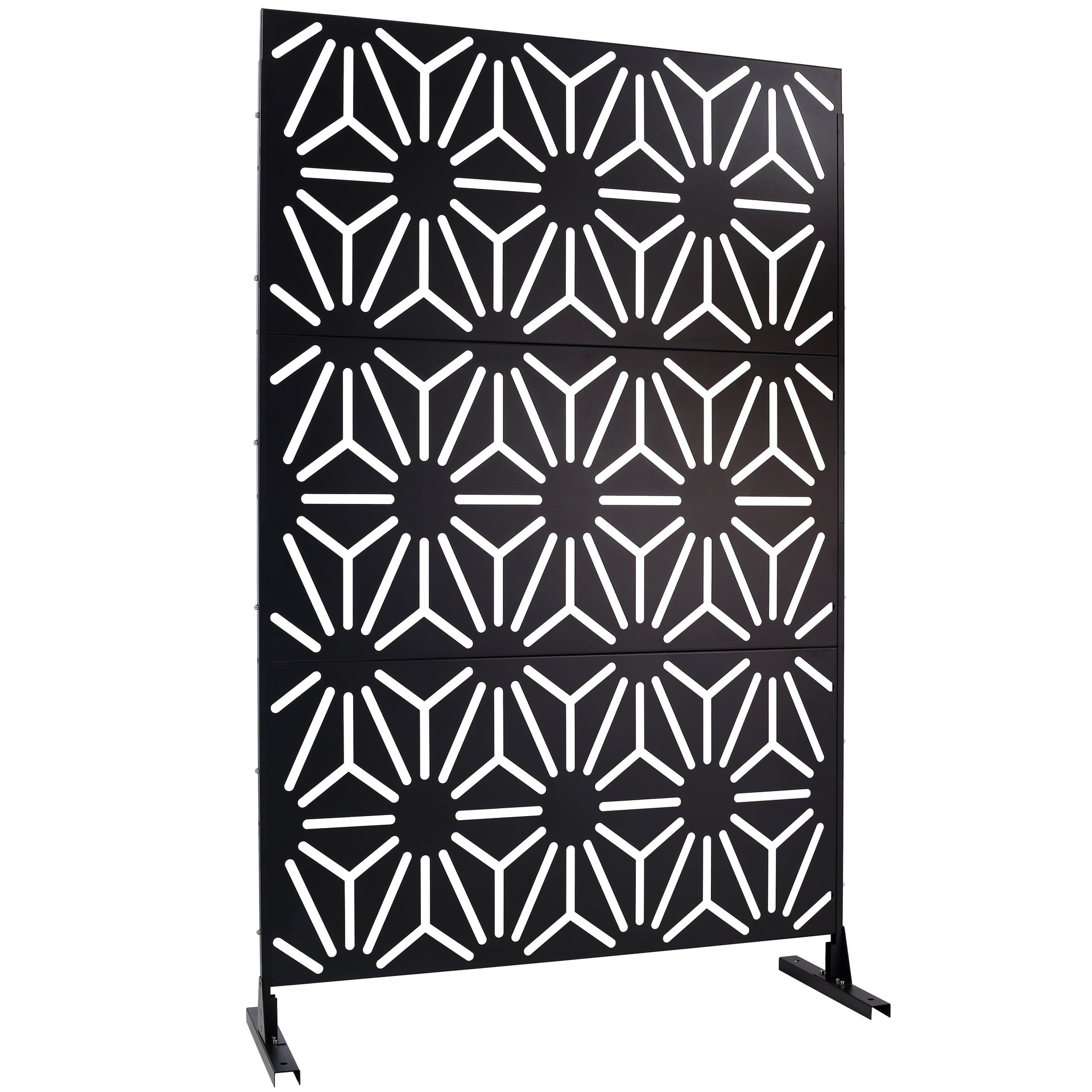 Outdoor & Indoor Privacy Screen Metal Privacy Screen 76" H×48" W, Freestanding Decorative Privacy Screen for Deck Balcony Patio, Privacy Fence Panels for Outside Lawn Garden PS118 BLACK
