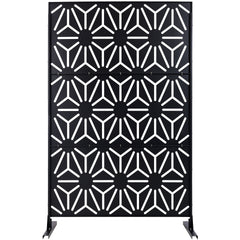 Outdoor & Indoor Privacy Screen Metal Privacy Screen 76" H×48" W, Freestanding Decorative Privacy Screen for Deck Balcony Patio, Privacy Fence Panels for Outside Lawn Garden PS118 BLACK