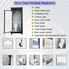 Person Portable Toilet Cabin – Outdoor Restroom with Light, Sink & Vent Fan