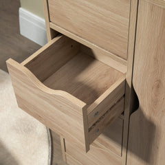 HOMCOM Freestanding Storage Cabinet, Bathroom Floor Cabinet with 4 Drawers and Door, Oak