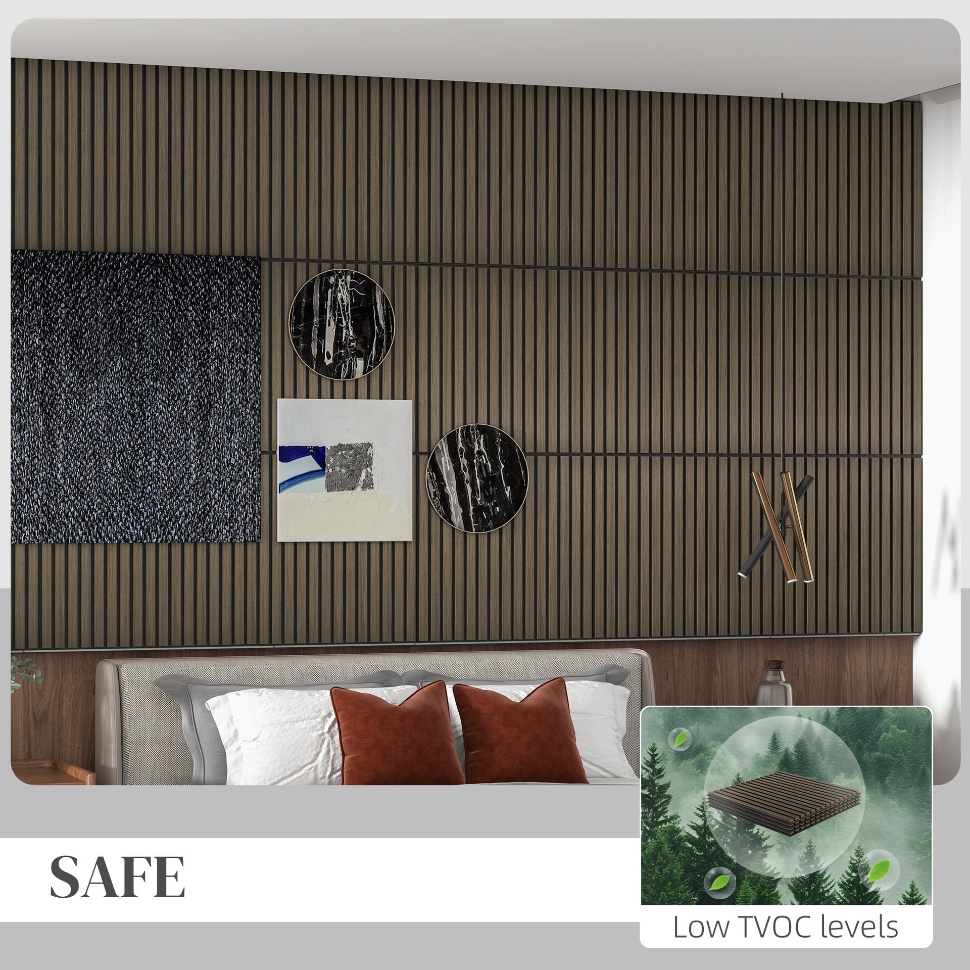HOMCOM 4 Pack 3D Faux Wood Wall Panels, 24" x 24" Sound Absorbing Acoustic Panels, Wood Slat Wall Panels for Interior Wall Decor, Ceiling, Walnut