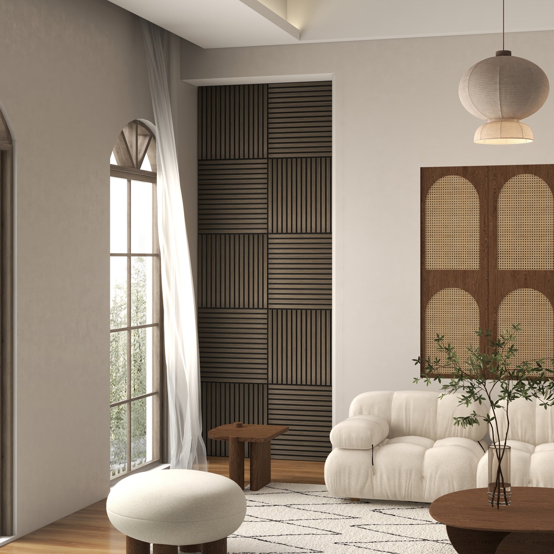 HOMCOM 4 Pack 3D Faux Wood Wall Panels, 24" x 24" Sound Absorbing Acoustic Panels, Wood Slat Wall Panels for Interior Wall Decor, Ceiling, Walnut