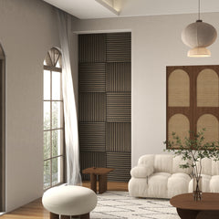 HOMCOM 4 Pack 3D Faux Wood Wall Panels, 24" x 24" Sound Absorbing Acoustic Panels, Wood Slat Wall Panels for Interior Wall Decor, Ceiling, Walnut