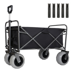 Fishing Cart with Rod Holders,Beach Wagon with Big Wheels for Sand 500lbs Capacity - All Terrain Steel Frame Utility Cart with 9" Pneumatic Tires,Strap with multiuse Bag,Black