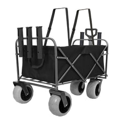 Fishing Cart with Rod Holders,Beach Wagon with Big Wheels for Sand 500lbs Capacity - All Terrain Steel Frame Utility Cart with 9" Pneumatic Tires,Strap with multiuse Bag,Black