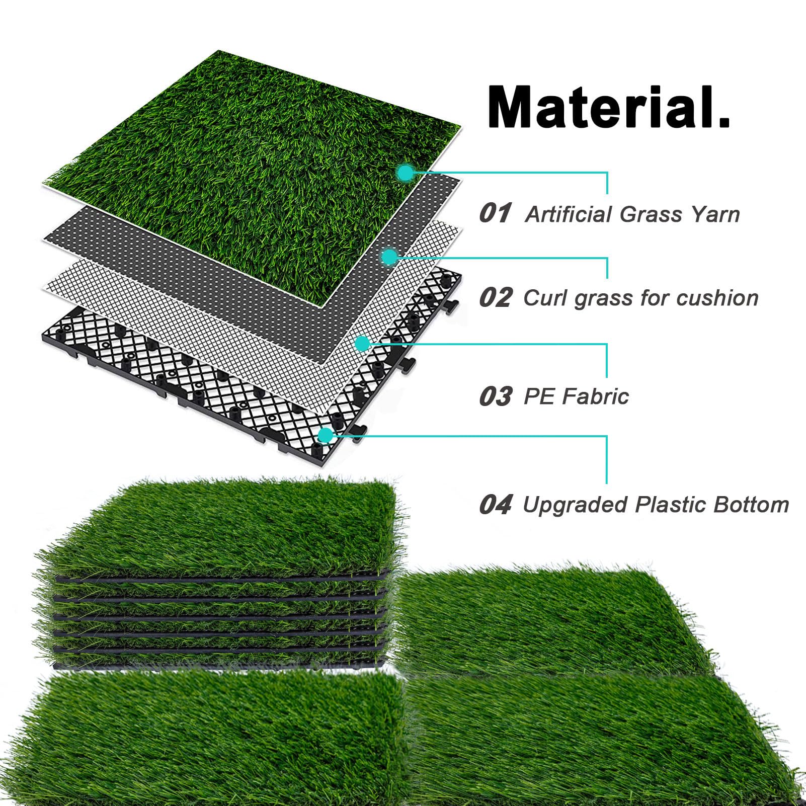 54 PCS Interlocking Artificial Grass Tiles - 12"x12" Turf Outdoor Indoor Fake Grass Deck Flooring Set for Patio, Balcony, Backyard