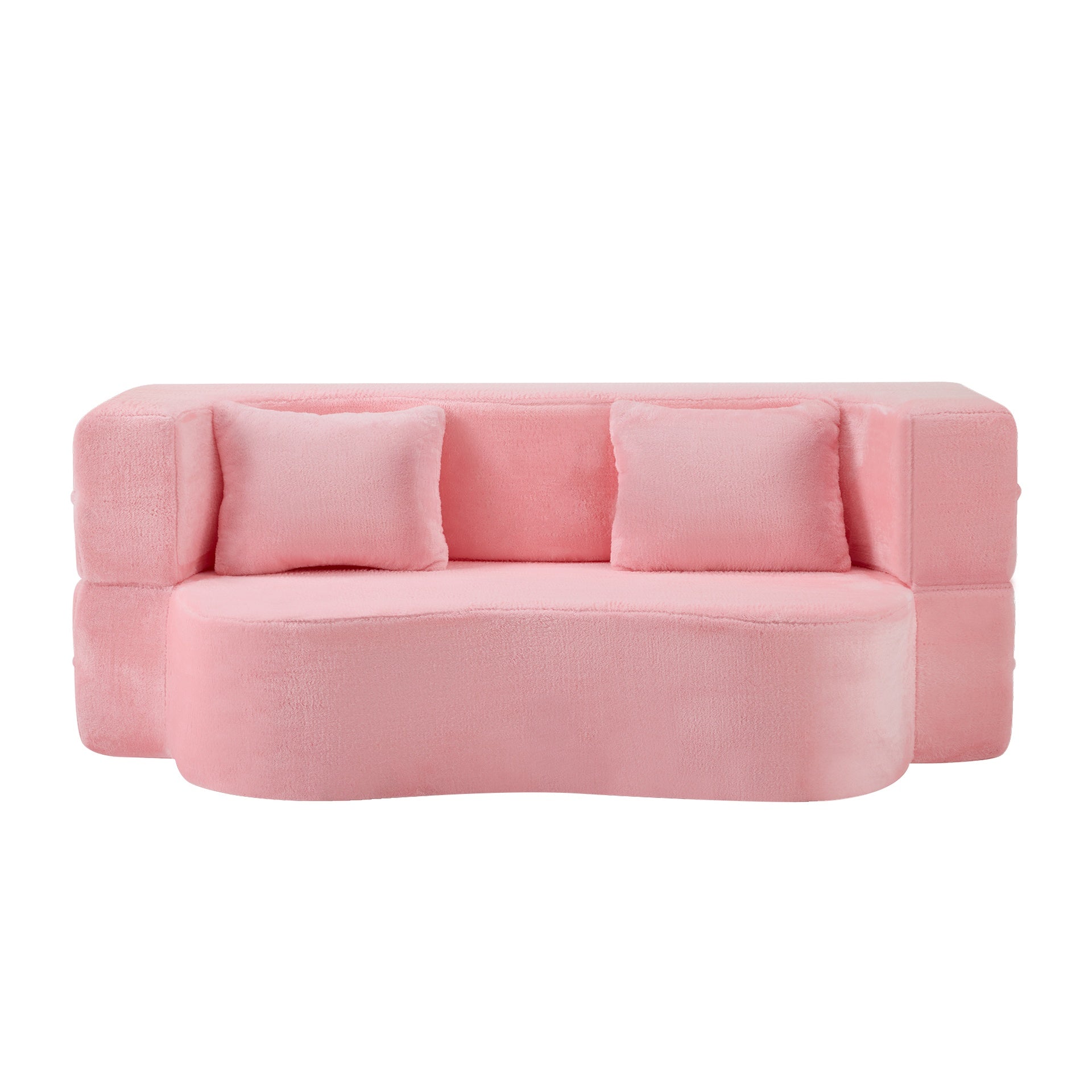 71-inch folding sofa bed, chenille futon sofa bed, high-density foam convertible sofa bed, folding floor sofa bed for living room, guest room, bedroom, pink