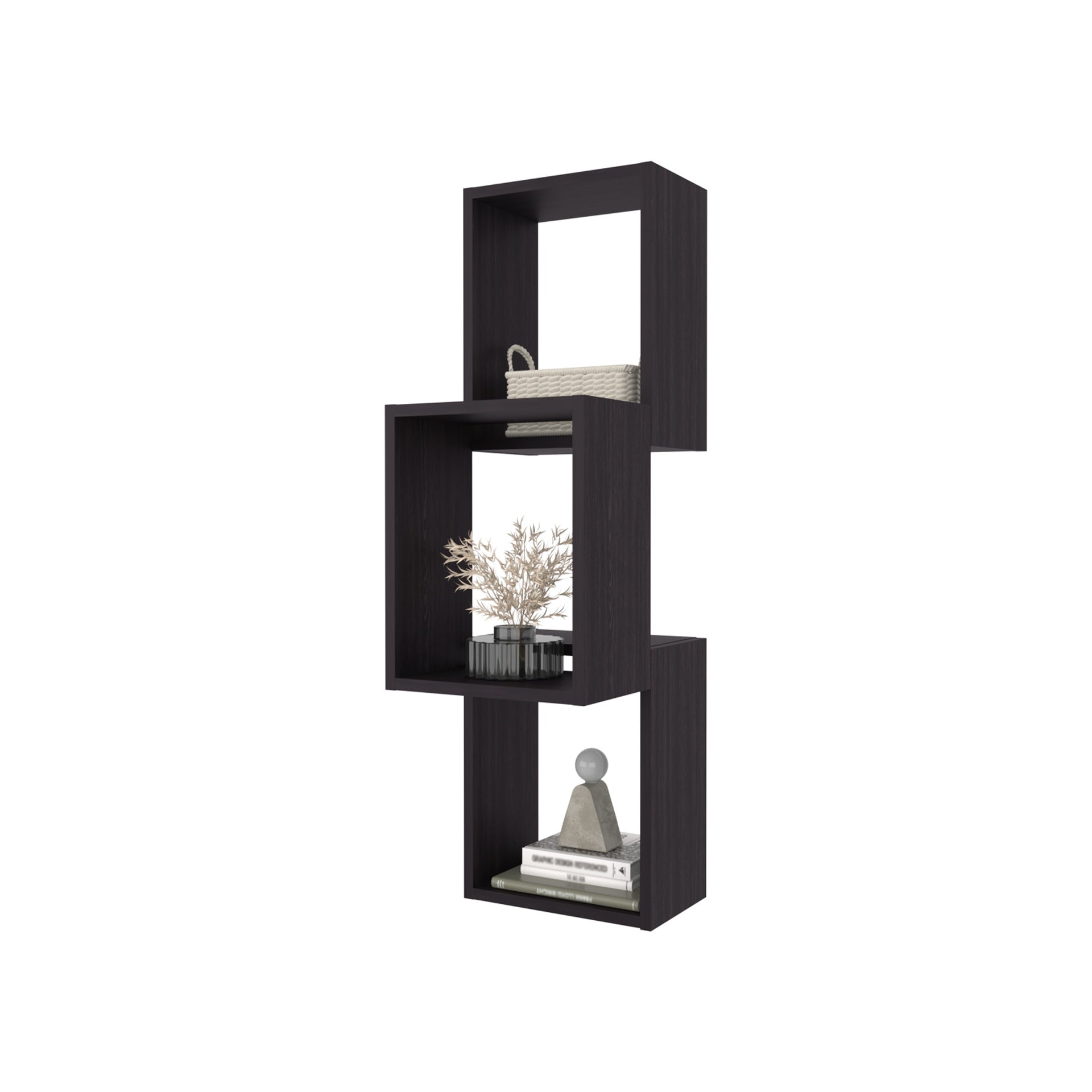 Seyner 3-Cube Wall Shelf, Open Storage and Display Shelves for Living Room Decor or Office Decor, Black