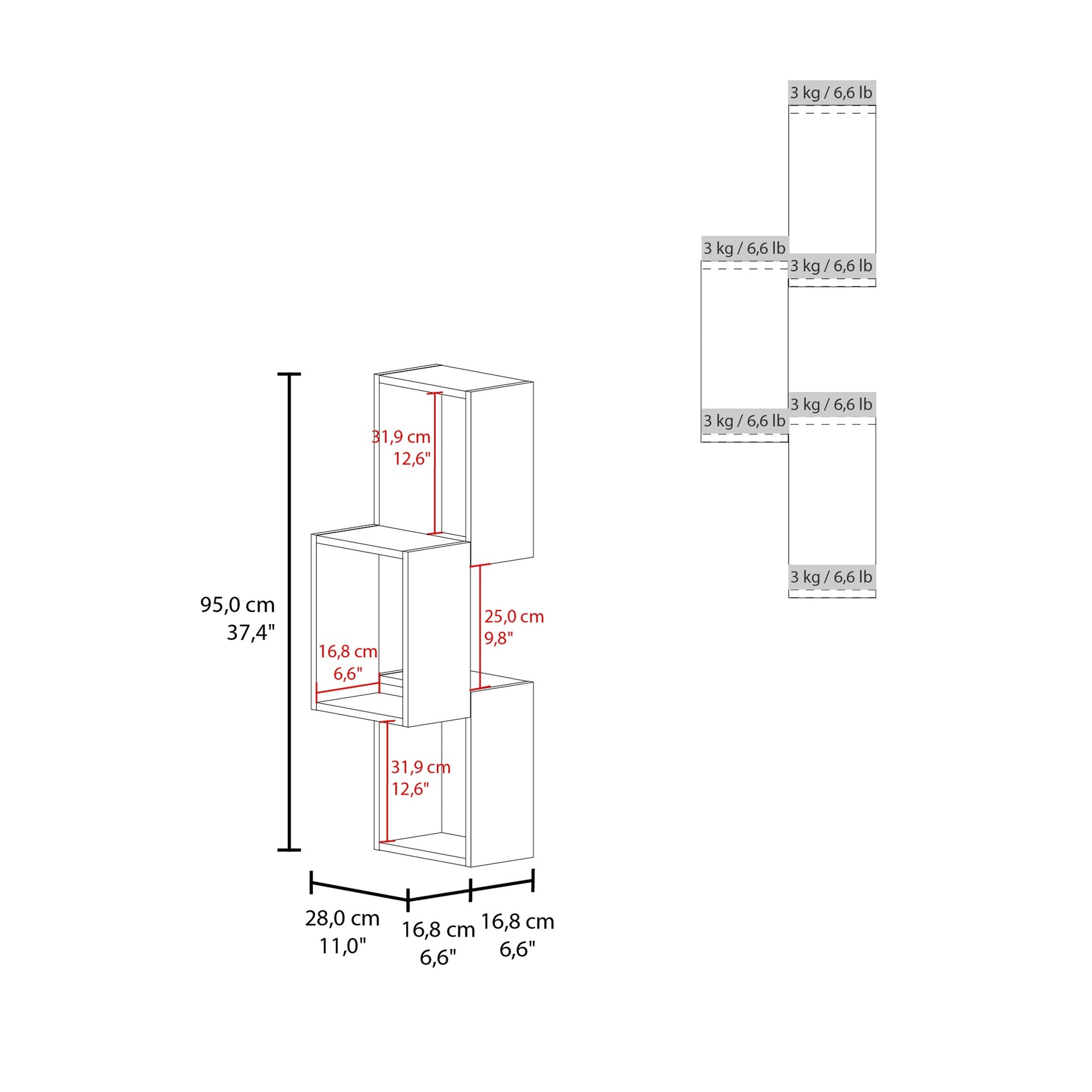 Seyner 3-Cube Wall Shelf, Open Storage and Display Shelves for Living Room Decor or Office Decor, Black