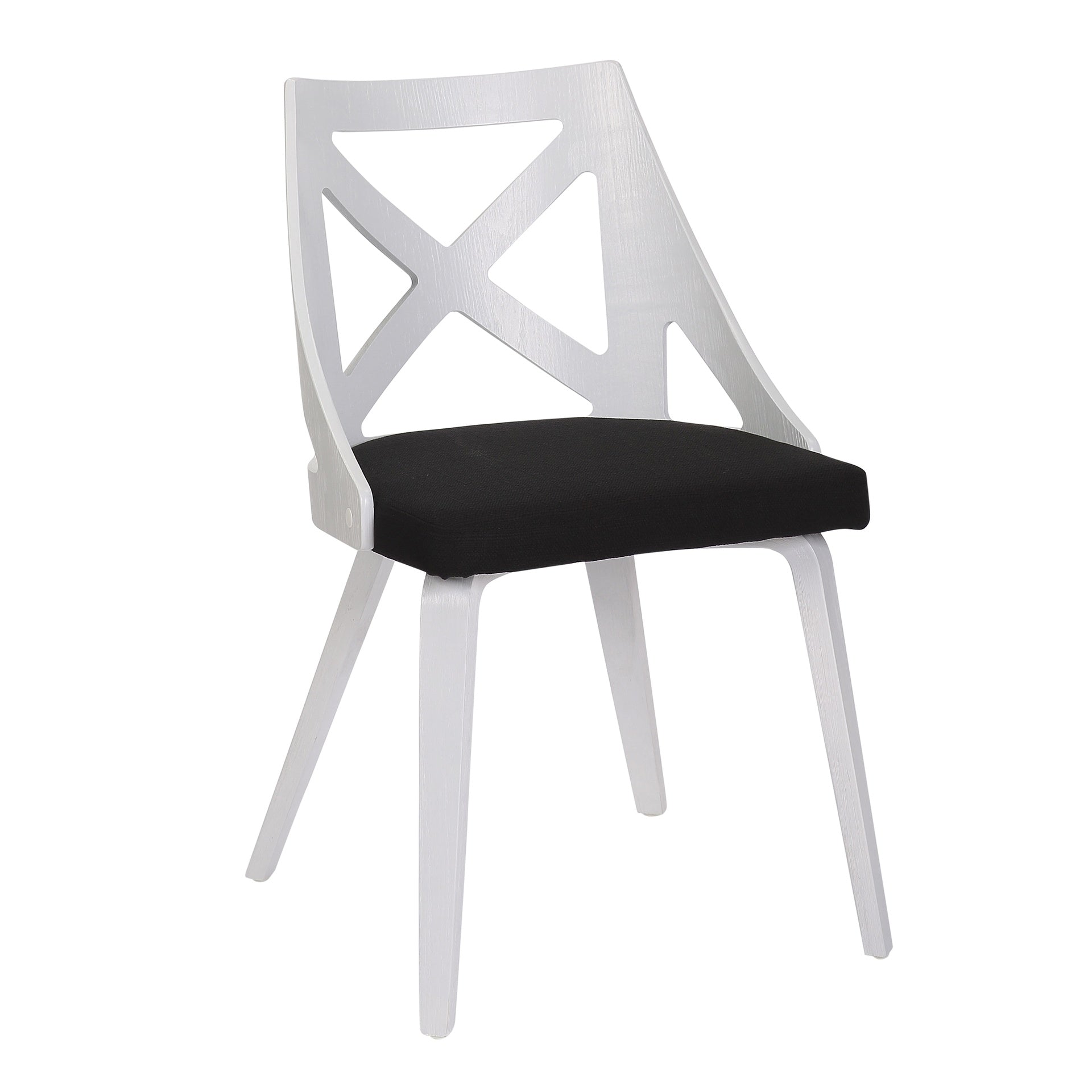 Clara-Charlotte Round Dinette Set in Vintage White Metal with Rounded Espresso Wood-Pressed Grain Bamboo Tabletop and White Textured Wood with Charcoal Fabric by LumiSource - 3 Piece