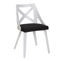 Clara-Charlotte Round Dinette Set in Vintage White Metal with Rounded Espresso Wood-Pressed Grain Bamboo Tabletop and White Textured Wood with Charcoal Fabric by LumiSource - 3 Piece