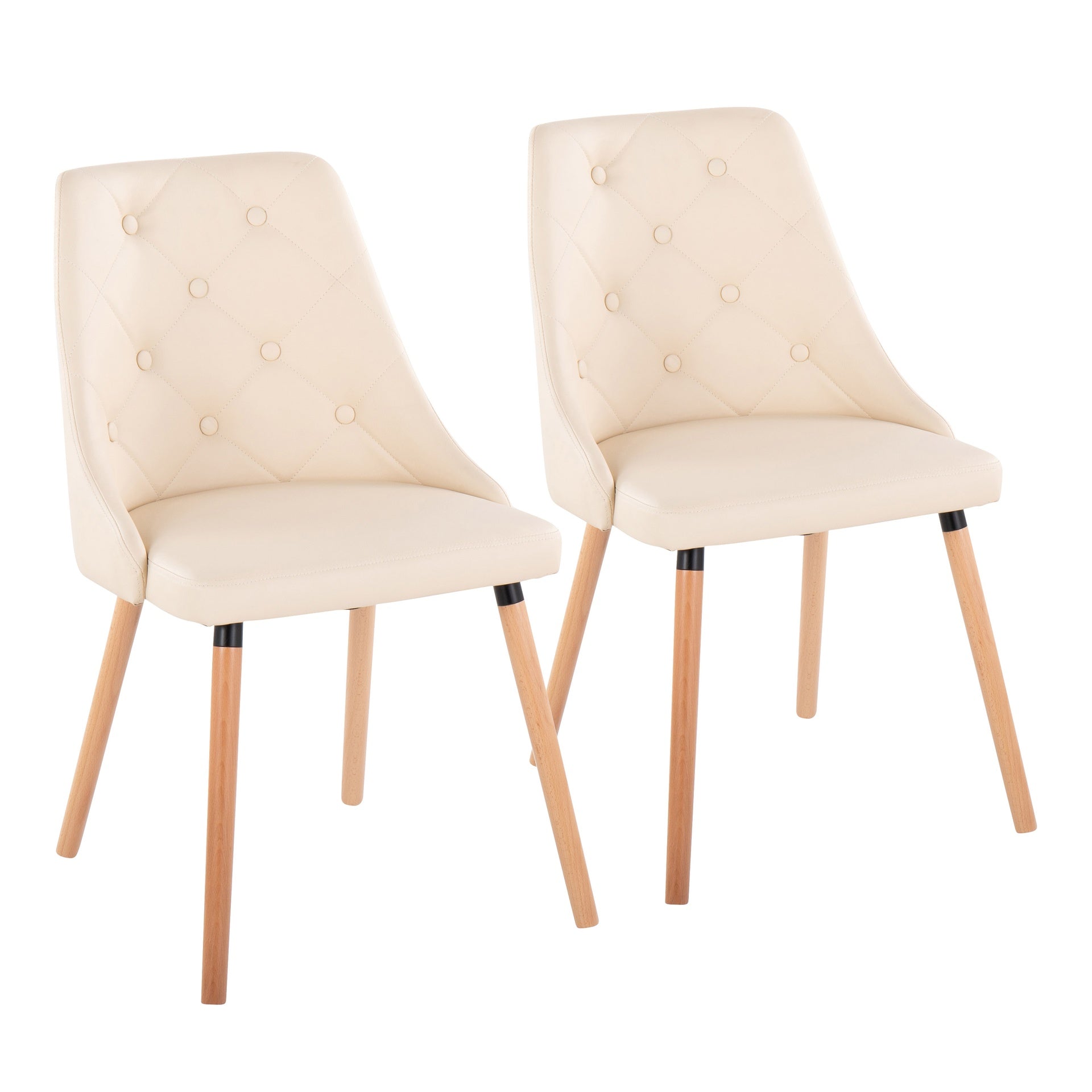 Giovanni Contemporary Accent/Dining Chair in Natural Wood and Cream Faux Leather by LumiSource - Set of 2