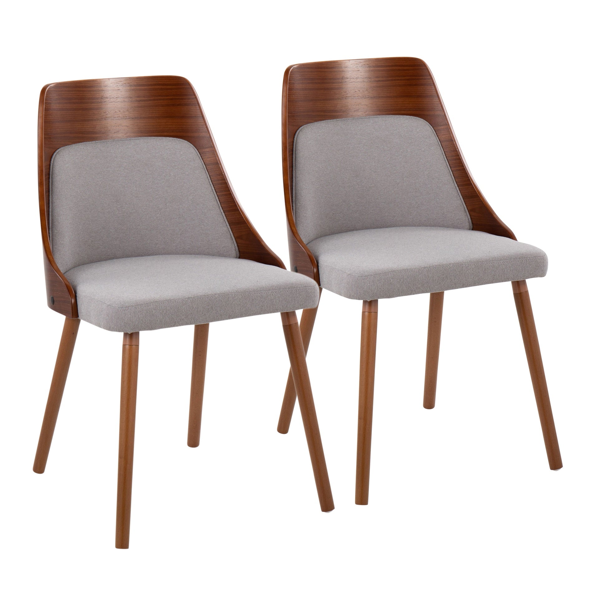 Anabelle Mid-Century Modern Chair in Walnut Wood and Grey Fabric by LumiSource (Set of 2)