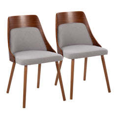 Anabelle Mid-Century Modern Chair in Walnut Wood and Grey Fabric by LumiSource (Set of 2)