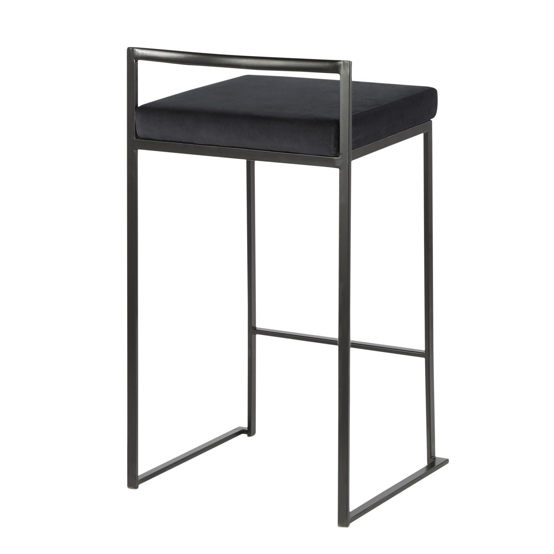 Fuji 26" Contemporary Stackable Counter Stool in Black Metal with Black Velvet Cushion by LumiSource - Set of 3