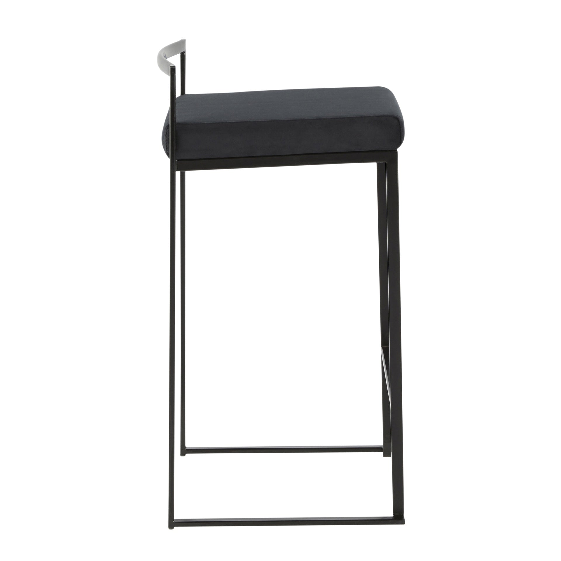 Fuji 26" Contemporary Stackable Counter Stool in Black Metal with Black Velvet Cushion by LumiSource - Set of 3