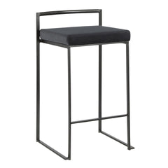 Fuji 26" Contemporary Stackable Counter Stool in Black Metal with Black Velvet Cushion by LumiSource - Set of 3