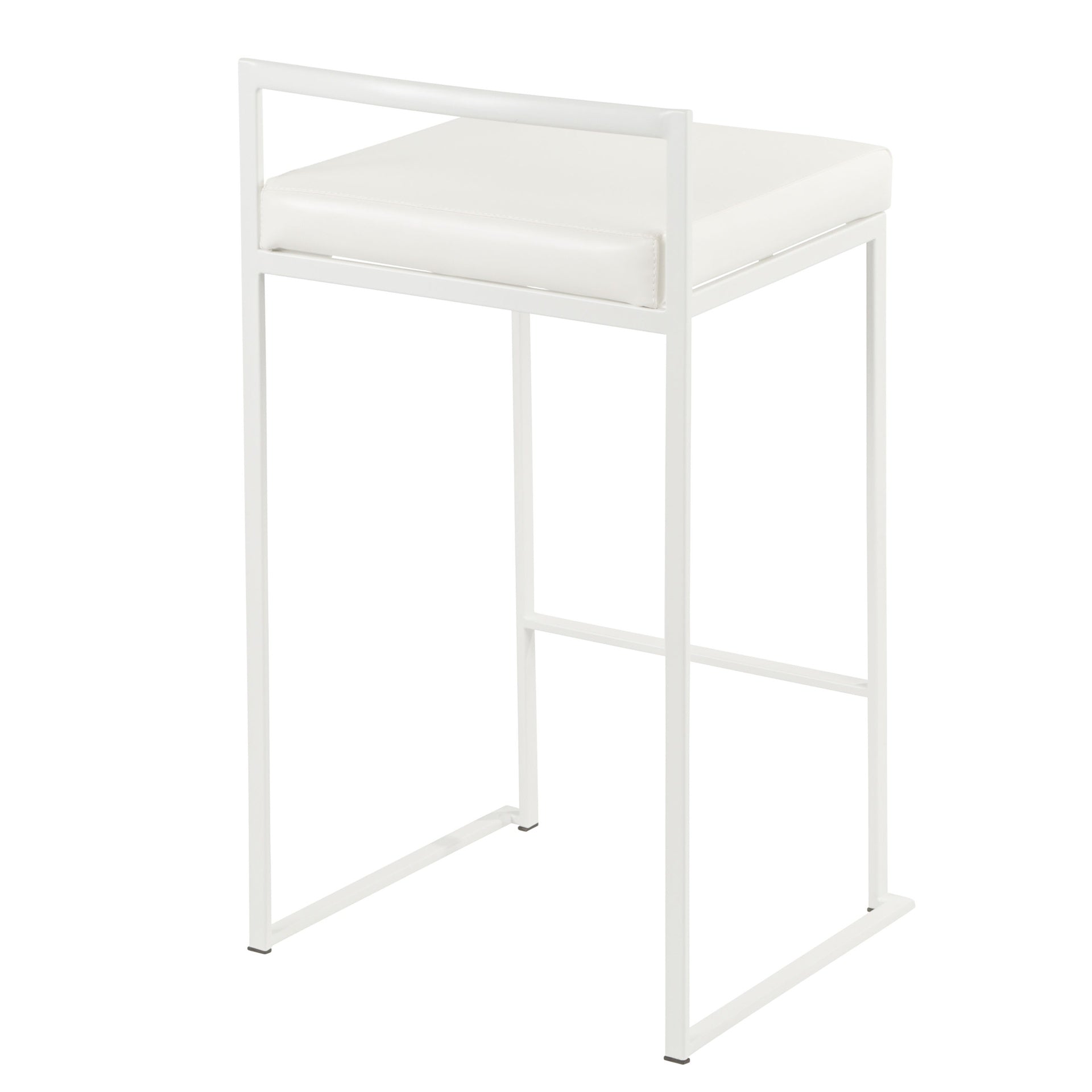 Fuji 26" Contemporary Stackable Counter Stool in White Metal with White Faux Leather Cushion by LumiSource - Set of 3