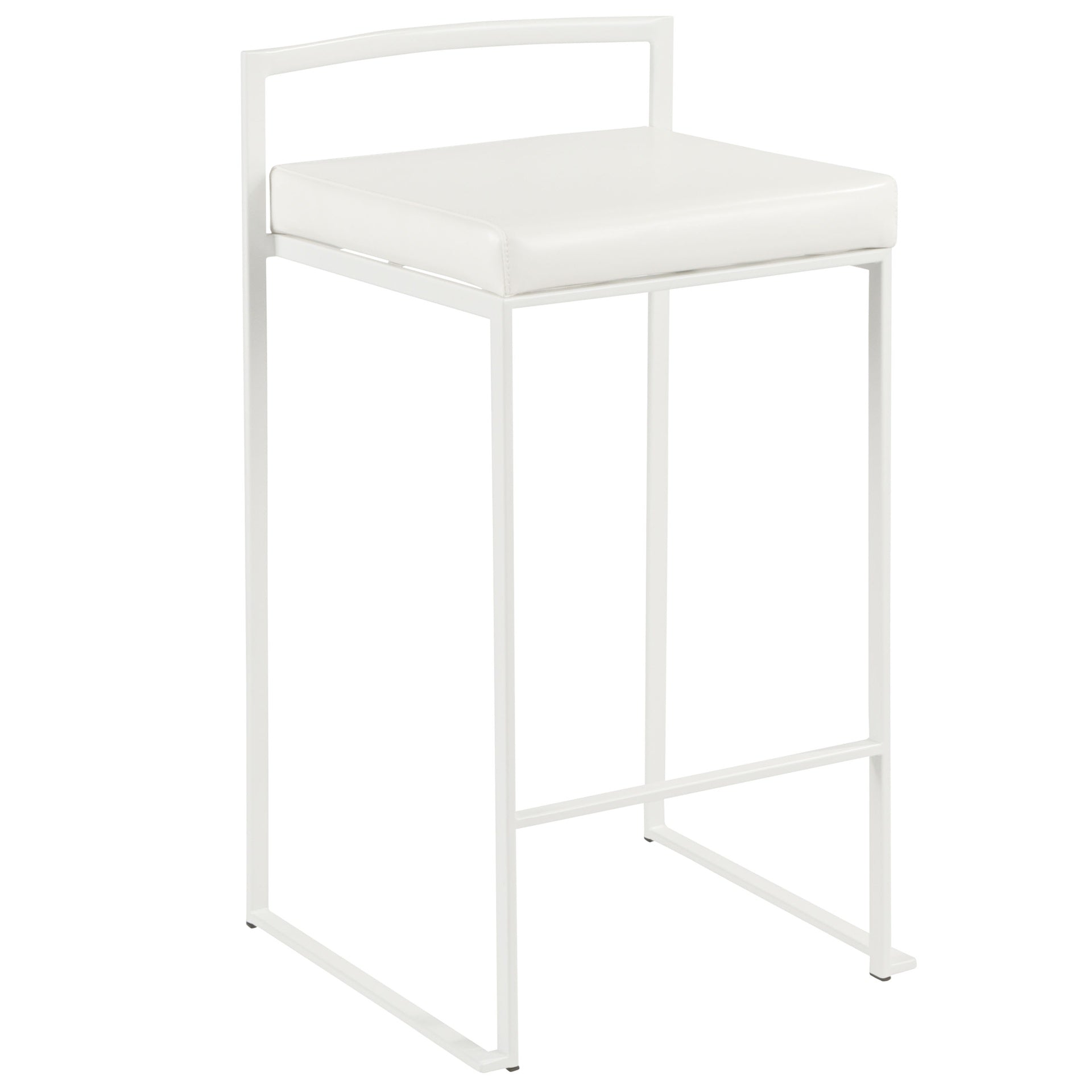 Fuji 26" Contemporary Stackable Counter Stool in White Metal with White Faux Leather Cushion by LumiSource - Set of 3