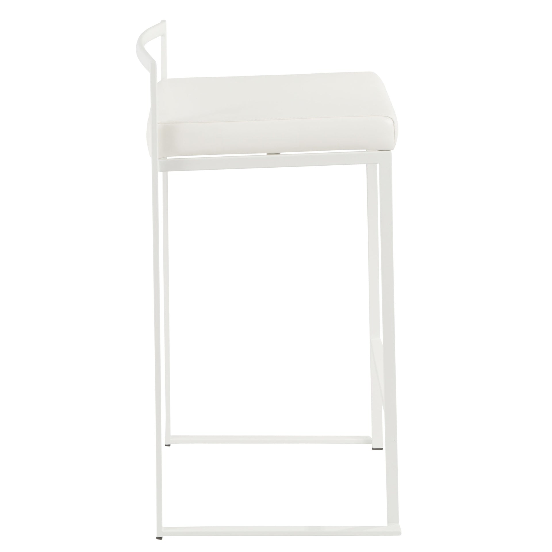 Fuji 26" Contemporary Stackable Counter Stool in White Metal with White Faux Leather Cushion by LumiSource - Set of 3