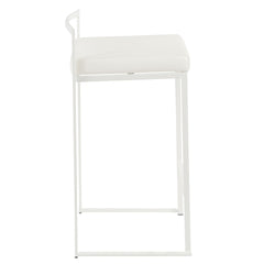 Fuji 26" Contemporary Stackable Counter Stool in White Metal with White Faux Leather Cushion by LumiSource - Set of 3