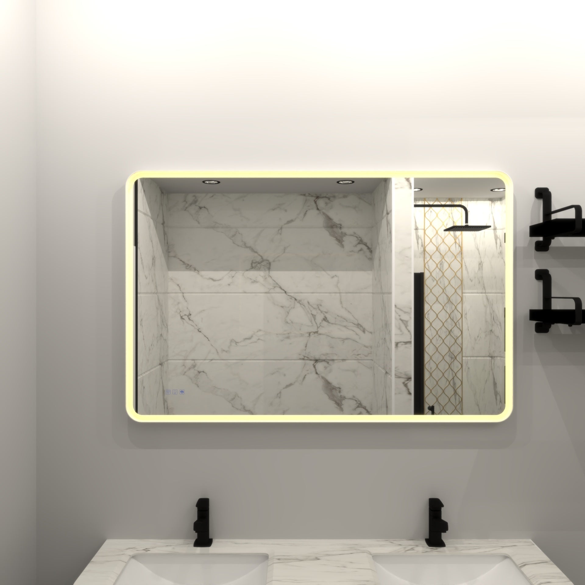48 X 36 Rectangular Framed Dimmable Anti-Fog LED Wall Bathroom Vanity Mirror Lighted Mirror