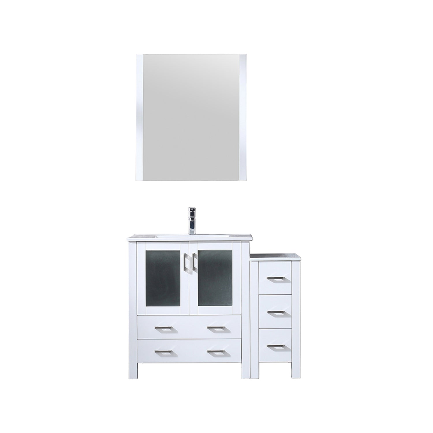 White Bath Vanity 42 in. W x 18.25 in. D, with Side Cabinet, Faucet Set, White Ceramic Top, and 28 in. Mirror