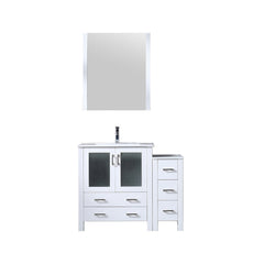 White Bath Vanity 42 in. W x 18.25 in. D, with Side Cabinet, Faucet Set, White Ceramic Top, and 28 in. Mirror