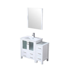 White Bath Vanity 42 in. W x 18.25 in. D, with Side Cabinet, Faucet Set, White Ceramic Top, and 28 in. Mirror