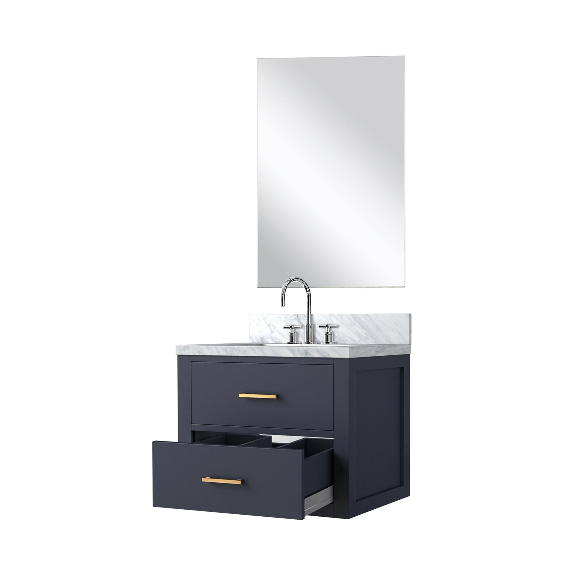 Blue Single Bath Vanity 24 in. W x 18 in. D, Acrylic Countertop, 18 in. Mirror and Faucet Set