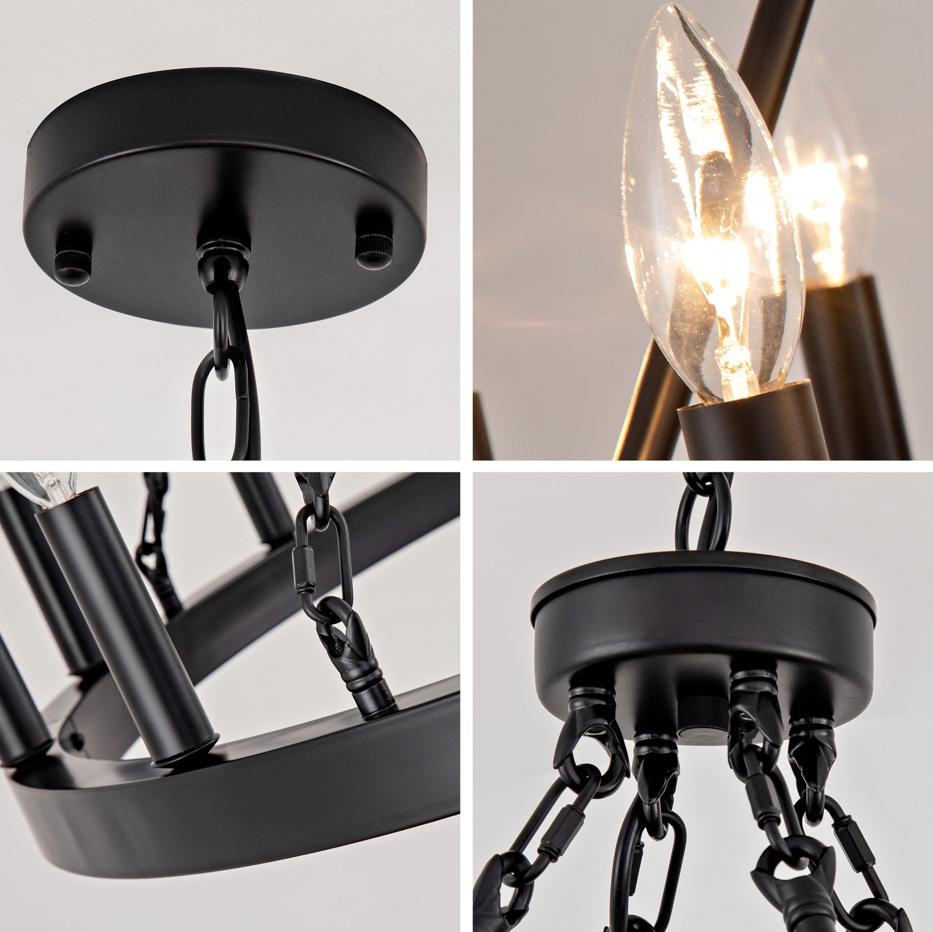 12-Light Wagon Wheel Chandelier, Farmhouse Dining Room Light Fixture, Black Round Rustic Chandeliers, Vintage Ceiling Hanging Pendant Light Fixture for Living Dining Room Bedroom Kitchen Foyer