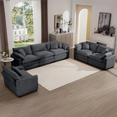 3 Piece Sectional Sofa Oversized Sectional Sofa Comfortable Sectional Sofa , One Single Sectional Sofa, One 2-Seater Sofas, One 3-Seater Sofas Grey Corduroy Deep Seat Sofa
