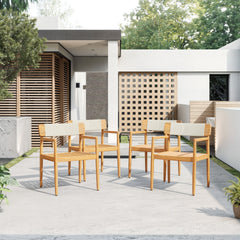 4-Piece Patio Furniture Set,Braided Acacia Wood Outdoor Dining Chairs with Armrests,Teak Look & White Rope Weave, All-Weather Garden, Backyard, Poolside Dining and Leisure