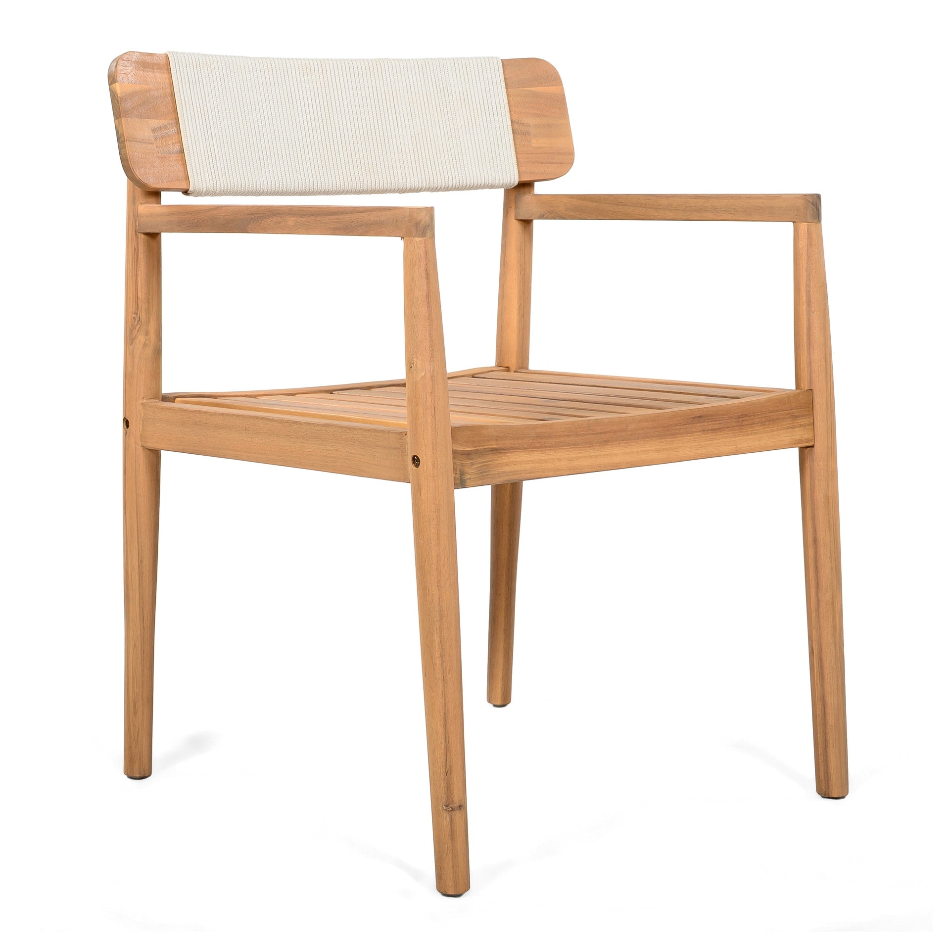 4-Piece Patio Furniture Set,Braided Acacia Wood Outdoor Dining Chairs with Armrests,Teak Look & White Rope Weave, All-Weather Garden, Backyard, Poolside Dining and Leisure