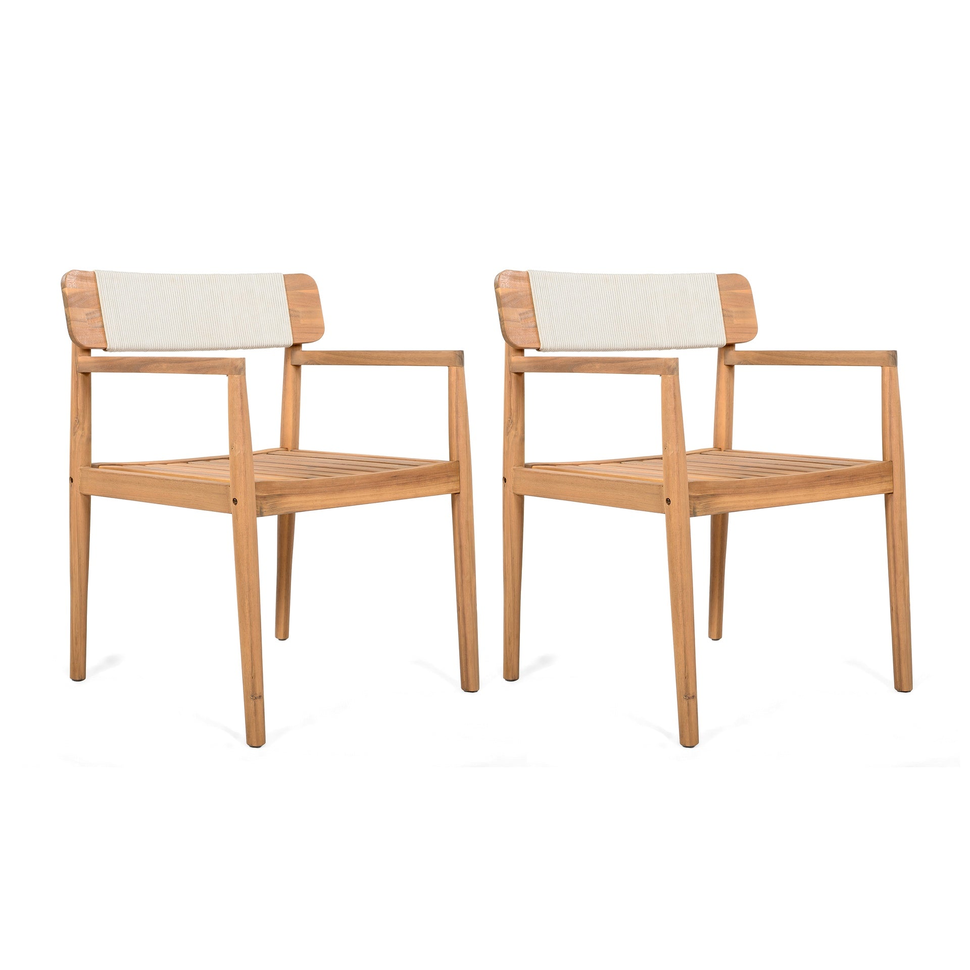 4-Piece Patio Furniture Set,Braided Acacia Wood Outdoor Dining Chairs with Armrests,Teak Look & White Rope Weave, All-Weather Garden, Backyard, Poolside Dining and Leisure