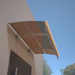 DA5934C Series Door Window Awning Made of 0.137 Inch Thick Crystal Solid Polycarbonate Sheet and Aluminum Alloy with Valance in size 59" Wide x 34" Deep for Masonry Concrete Wall House.