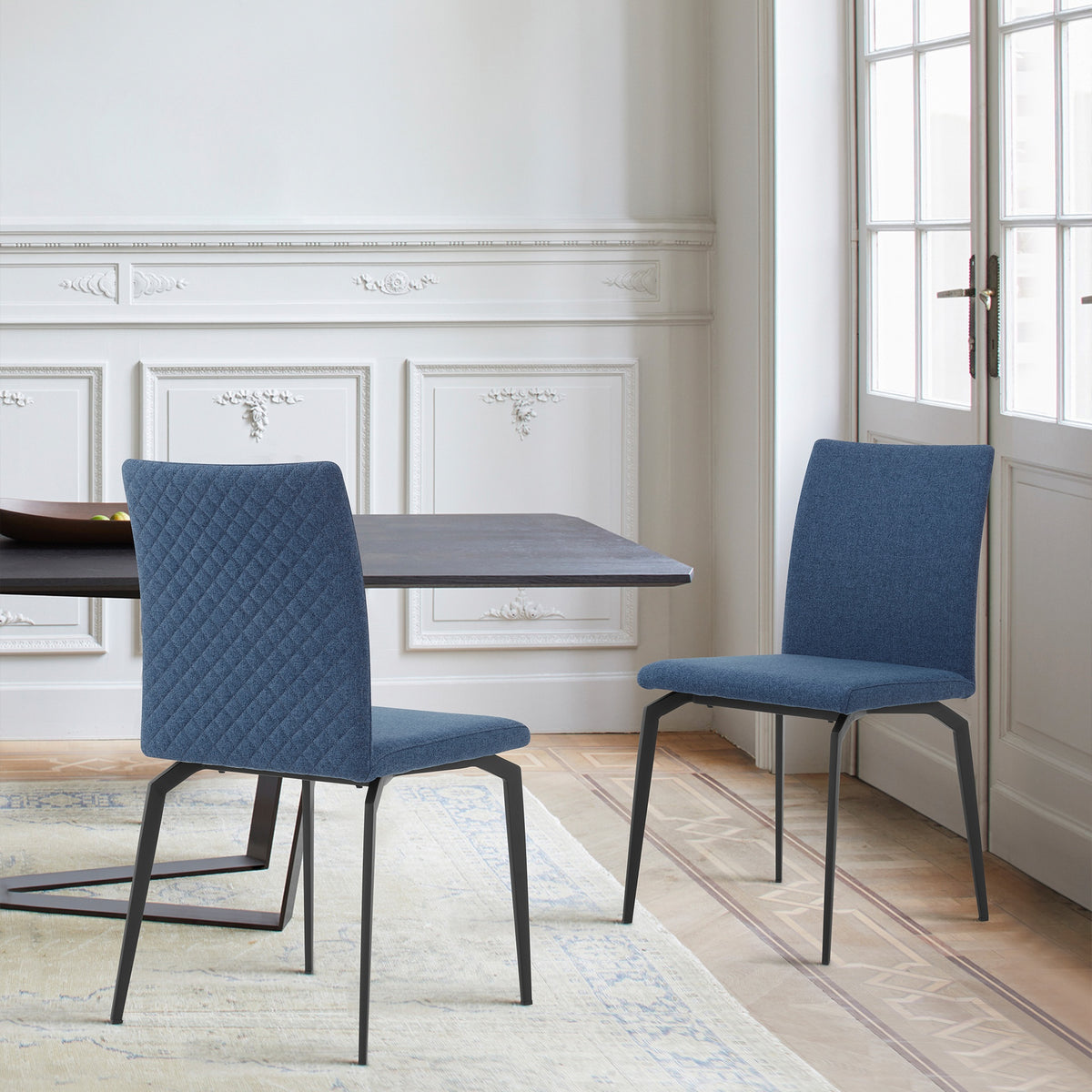 Xavien Blue Fabric and Metal Dining Room Chairs - Set of 2