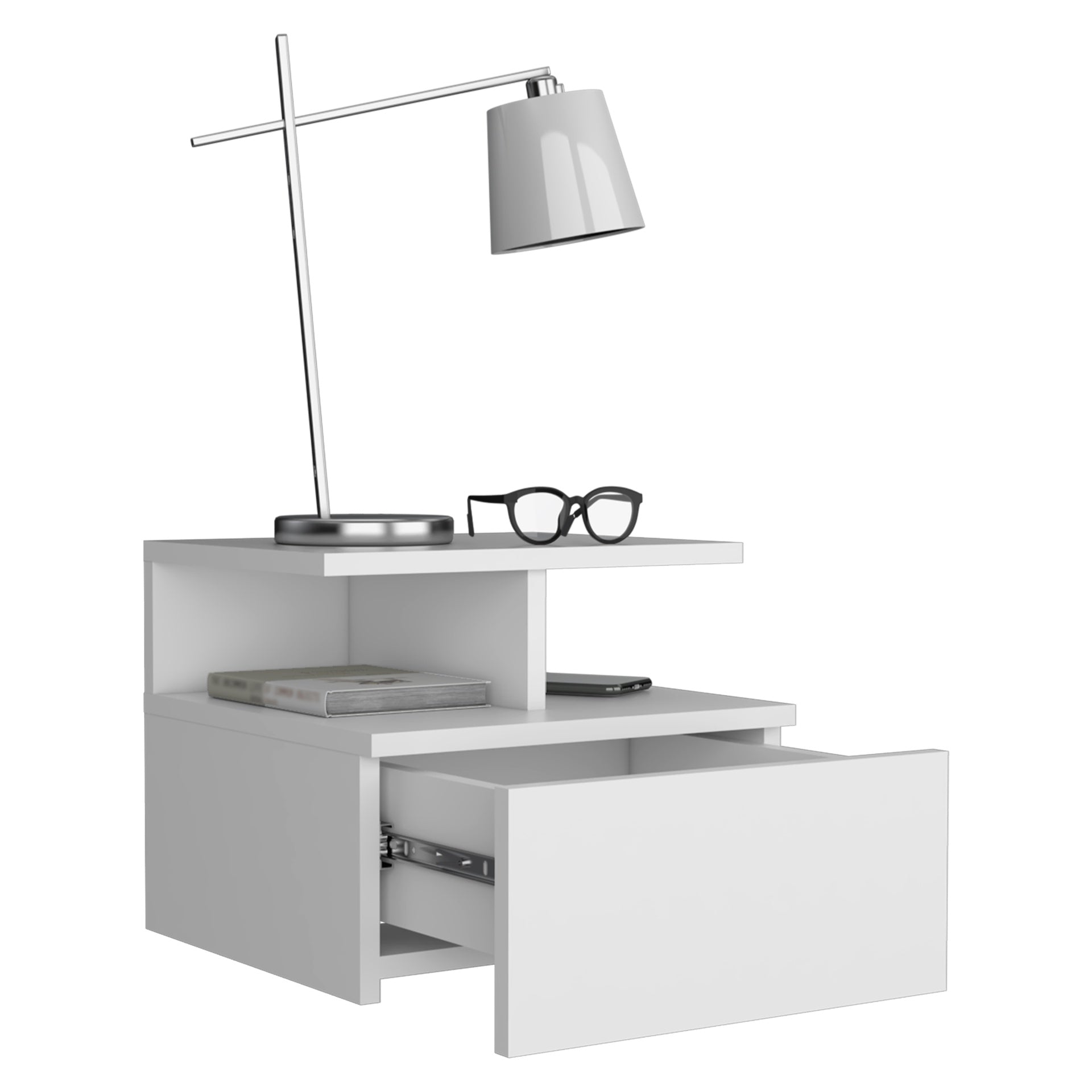 Floating Nightstand Flopini, One Drawer, White Finish