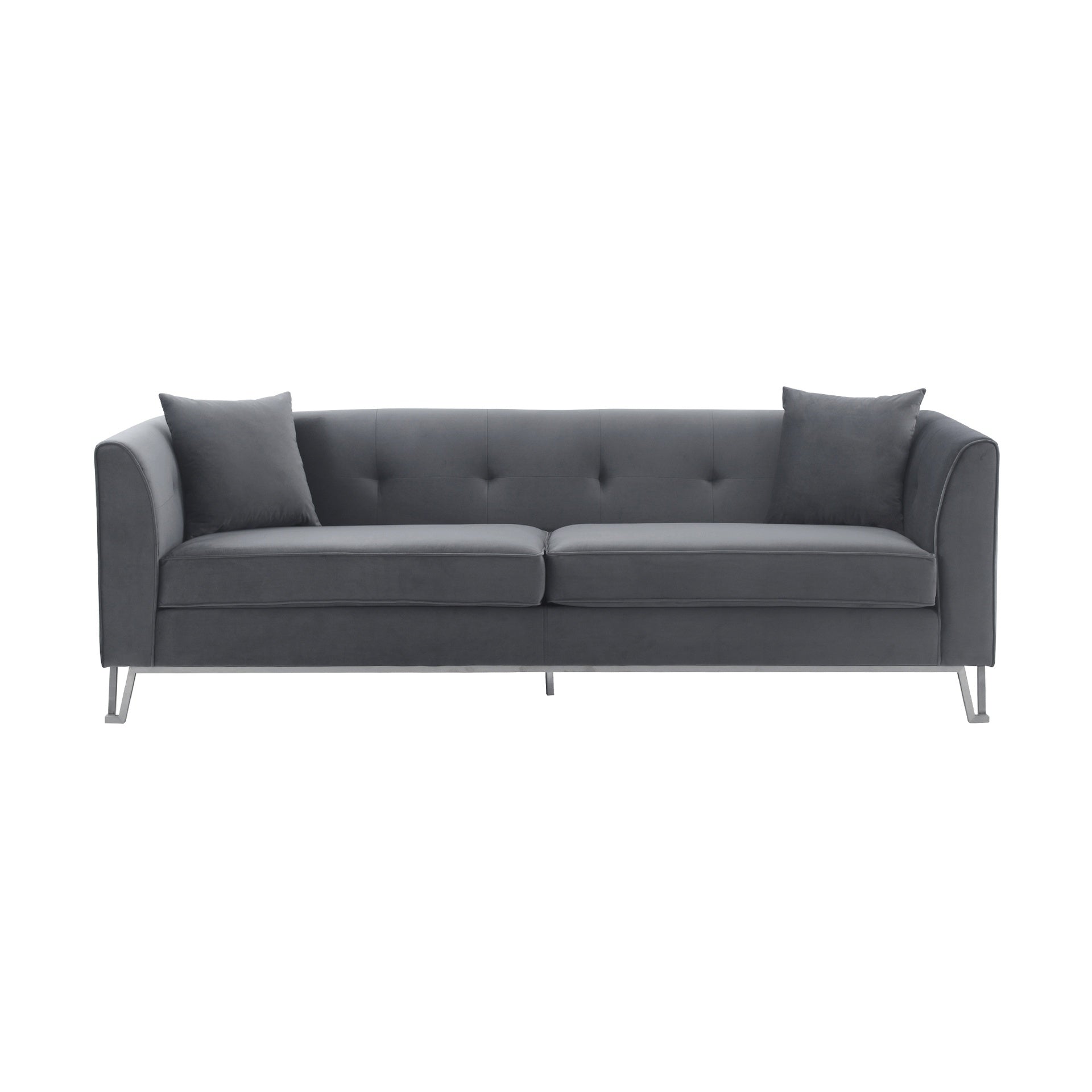 Wynnora 90" Gray Fabric Upholstered Sofa with Brushed Stainless Steel Legs