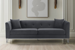 Wynnora 90" Gray Fabric Upholstered Sofa with Brushed Stainless Steel Legs