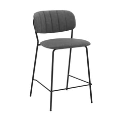 Lurelle 26" Gray Faux Leather and Black Metal Counter Height Bar Stool