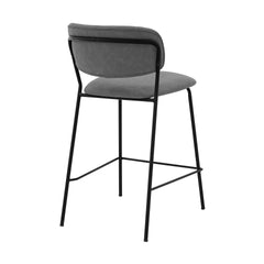Lurelle 26" Gray Faux Leather and Black Metal Counter Height Bar Stool