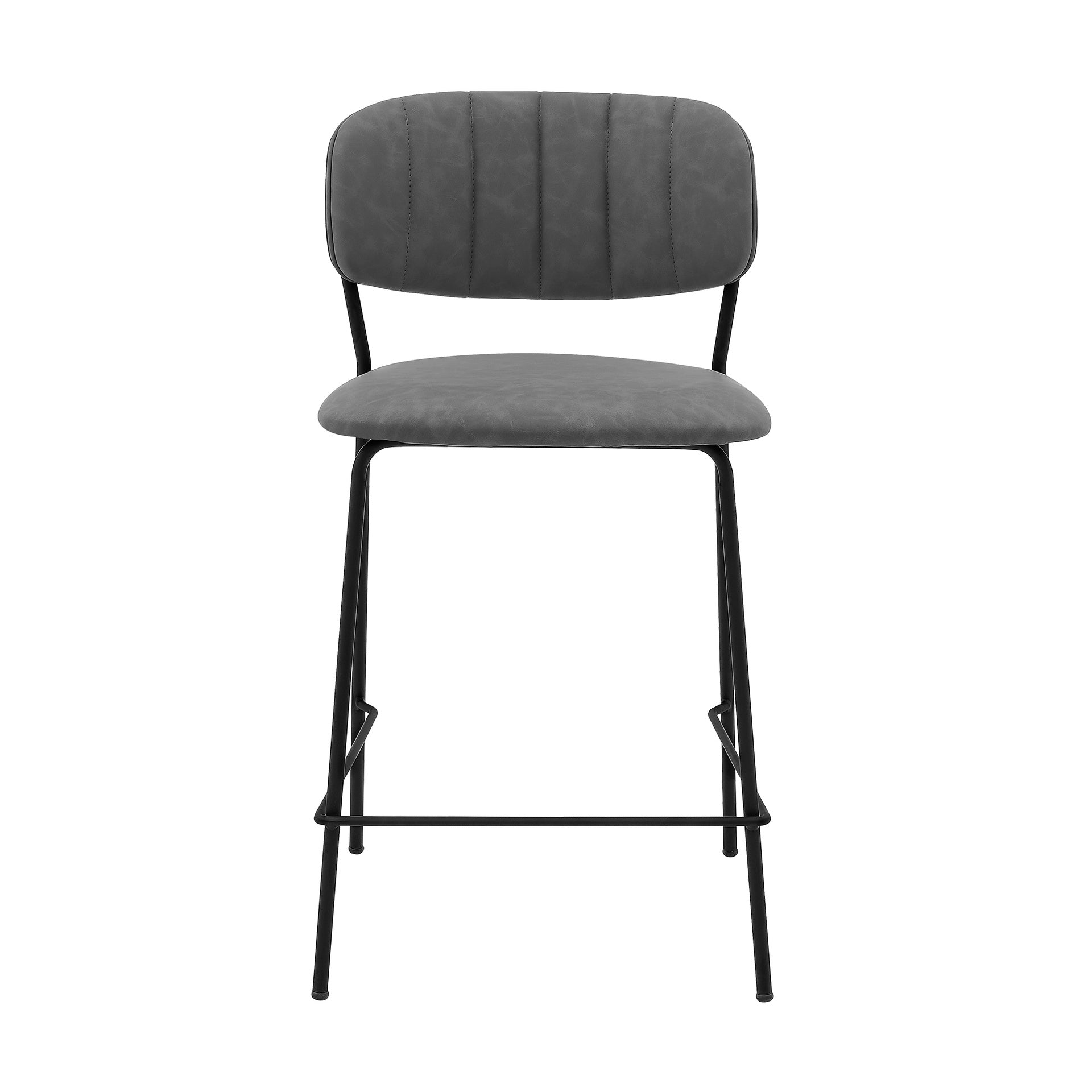 Lurelle 26" Gray Faux Leather and Black Metal Counter Height Bar Stool