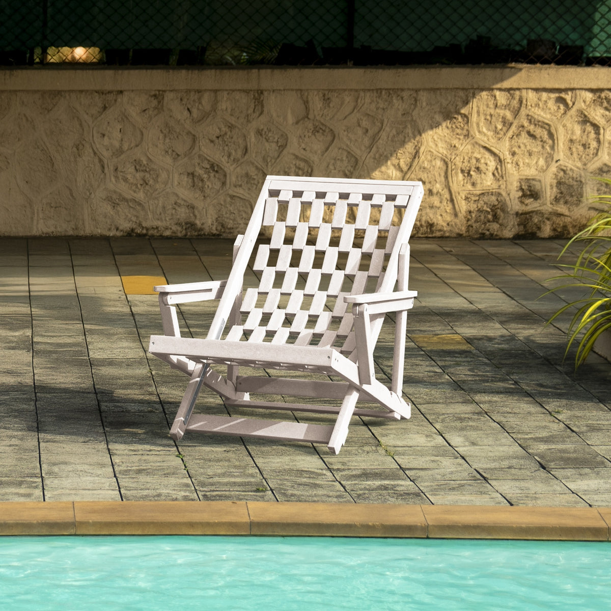 Pinecrest Fully Assembled All-Weather HDPE Outdoor Folding Lounge Chair with Removable Cushion, Ivory