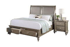 1pc Eastern King Size Bed Two Panel Upholstered Headboard Footboard Drawers Antique Silver Finish Bedroom Furniture