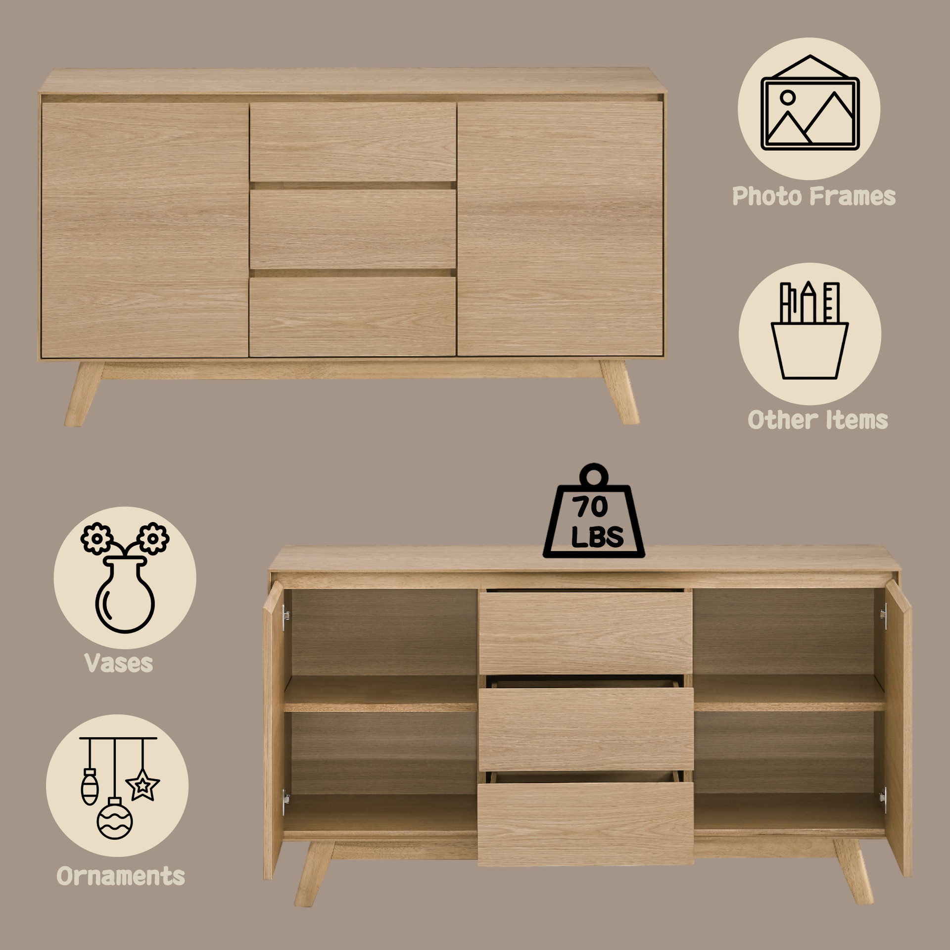 Kasem Oak Finish Server