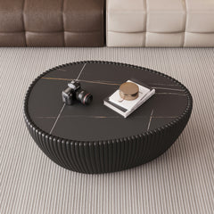 Black Sintered stone Top goose eggs Shape Leather Coffee modern Sofa Table for Living Room furniture ( Each tabletop has a unique pattern)